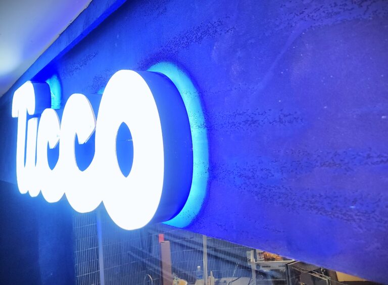 Illuminated sign for Ticco restaurant